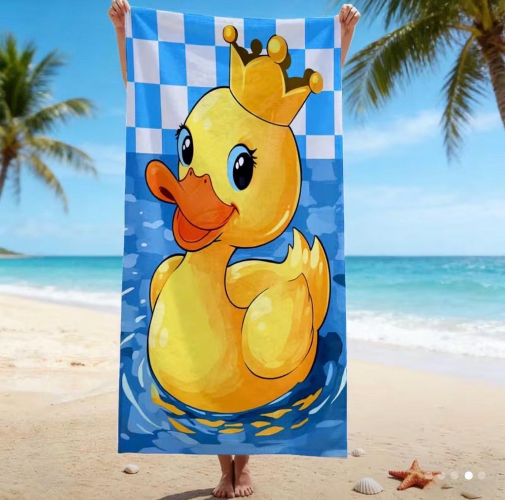 Rubber Duck Beach Towel, Cute Crown Duck Pool Towel, Soft Absorbent Summer Towel, Cruise Beach Gift, Poolside Duck Decor