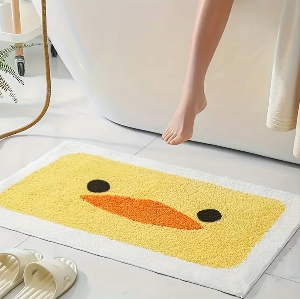 Cute Duck Bath Mat | Soft Plush Bathroom Rug | Yellow Duck Face Floor Mat | Non Slip Machine Washable Bathroom Decor