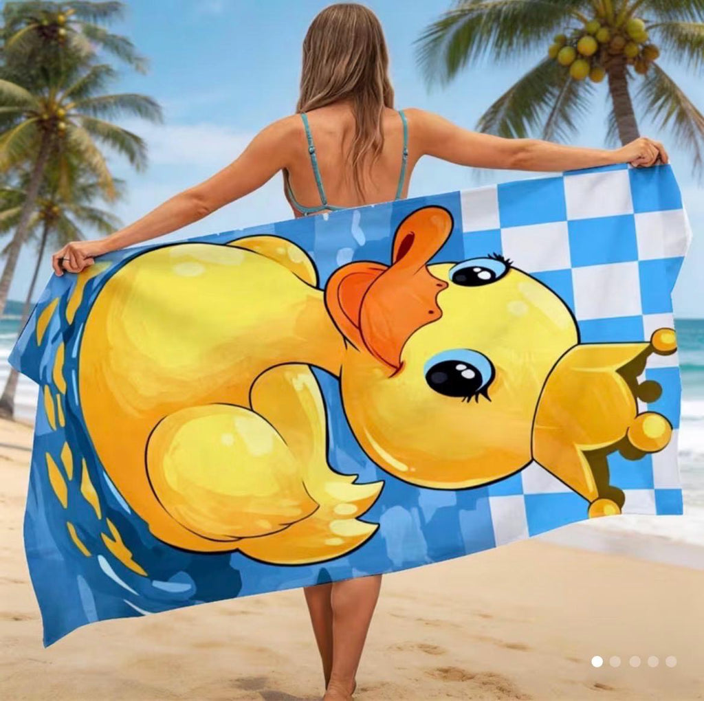 Rubber Duck Beach Towel, Cute Crown Duck Pool Towel, Soft Absorbent Summer Towel, Cruise Beach Gift, Poolside Duck Decor