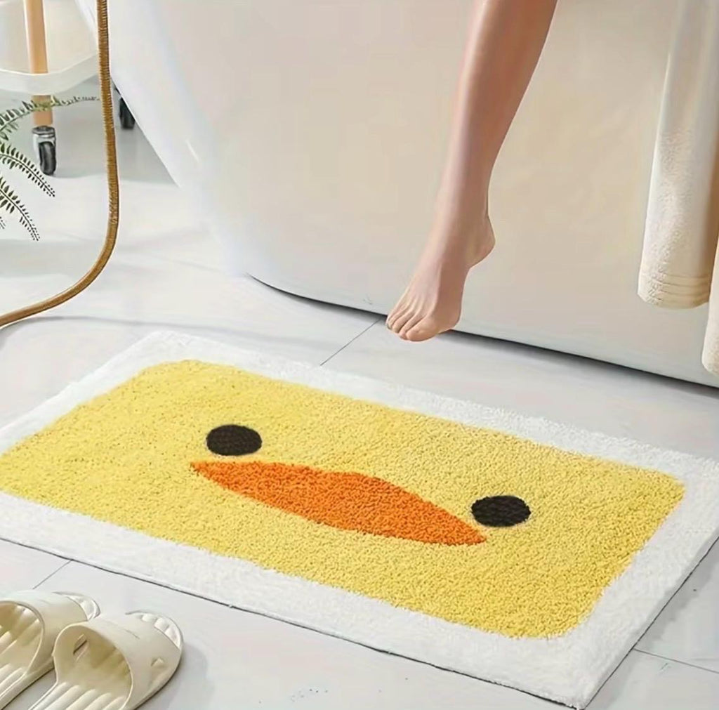 Cute Duck Bath Mat | Soft Plush Bathroom Rug | Yellow Duck Face Floor Mat | Non Slip Machine Washable Bathroom Decor