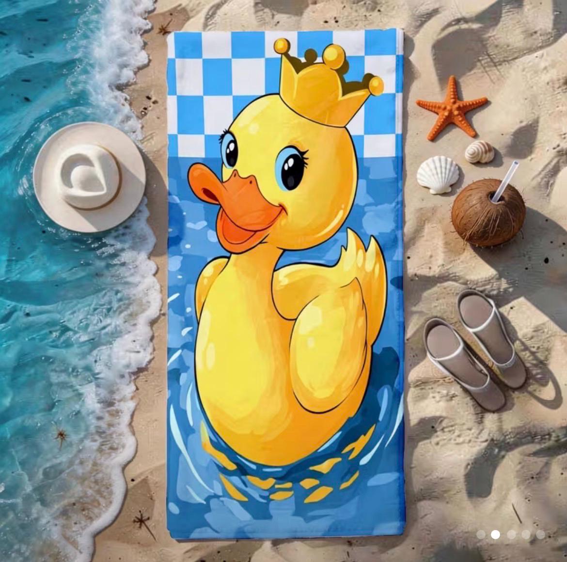 Rubber Duck Beach Towel, Cute Crown Duck Pool Towel, Soft Absorbent Summer Towel, Cruise Beach Gift, Poolside Duck Decor