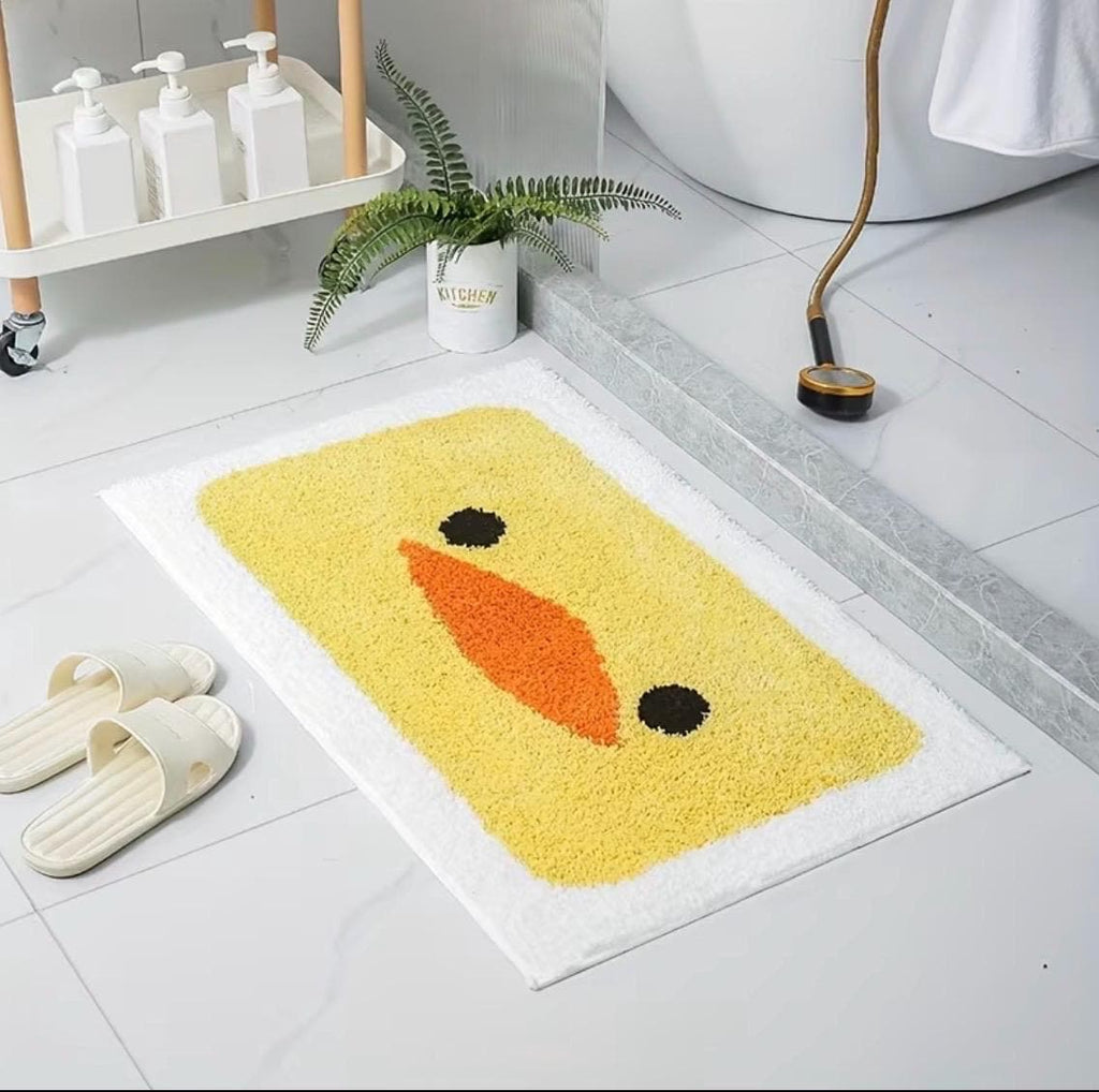 Cute Duck Bath Mat | Soft Plush Bathroom Rug | Yellow Duck Face Floor Mat | Non Slip Machine Washable Bathroom Decor