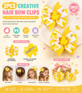 2pcs Yellow Cartoon Duck Hair Bow Clips, Grosgrain Ribbon Alligator Clips