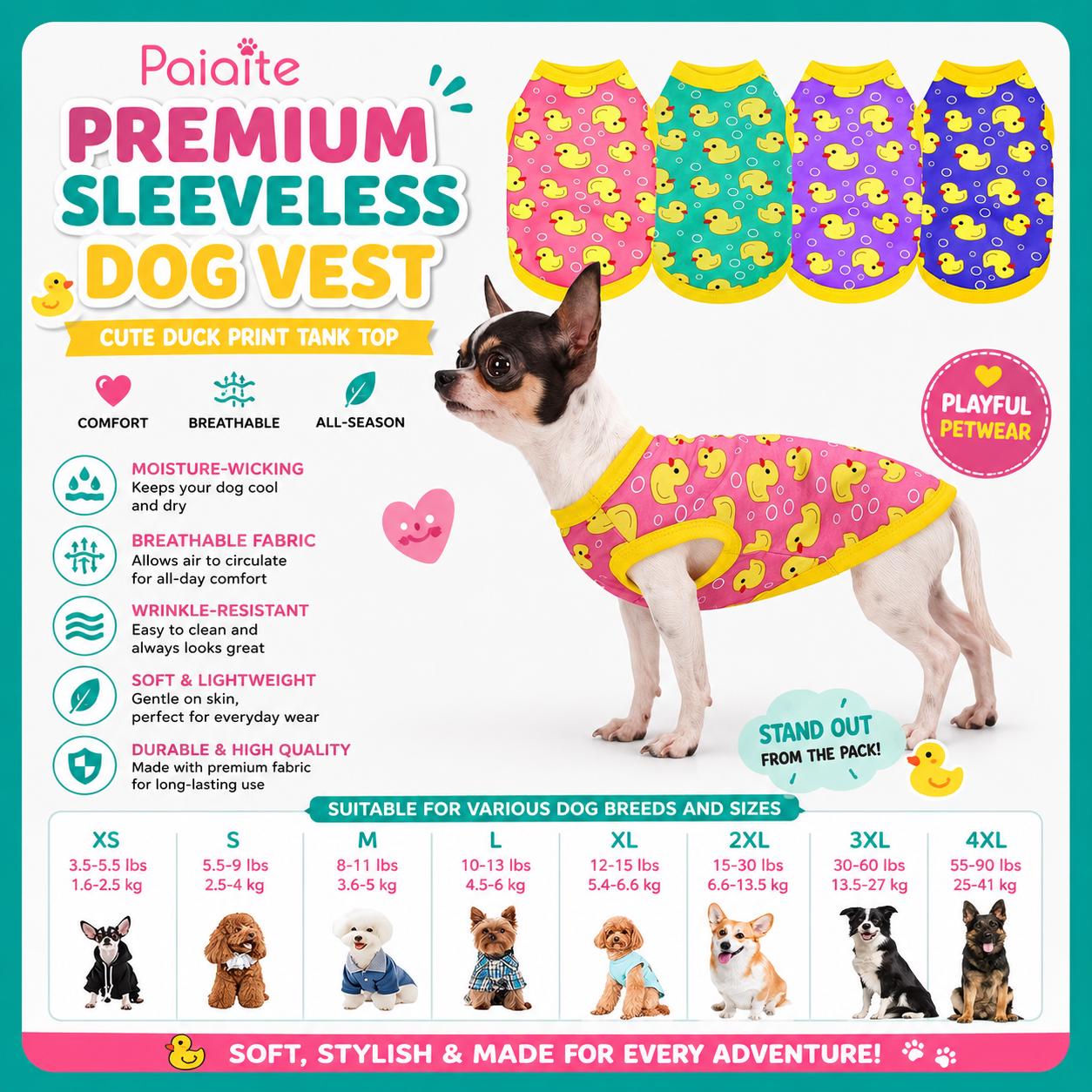 Duck Print Dog Vest Sleeveless Pet Shirt Breathable Puppy Tank Top Small Large Dogs