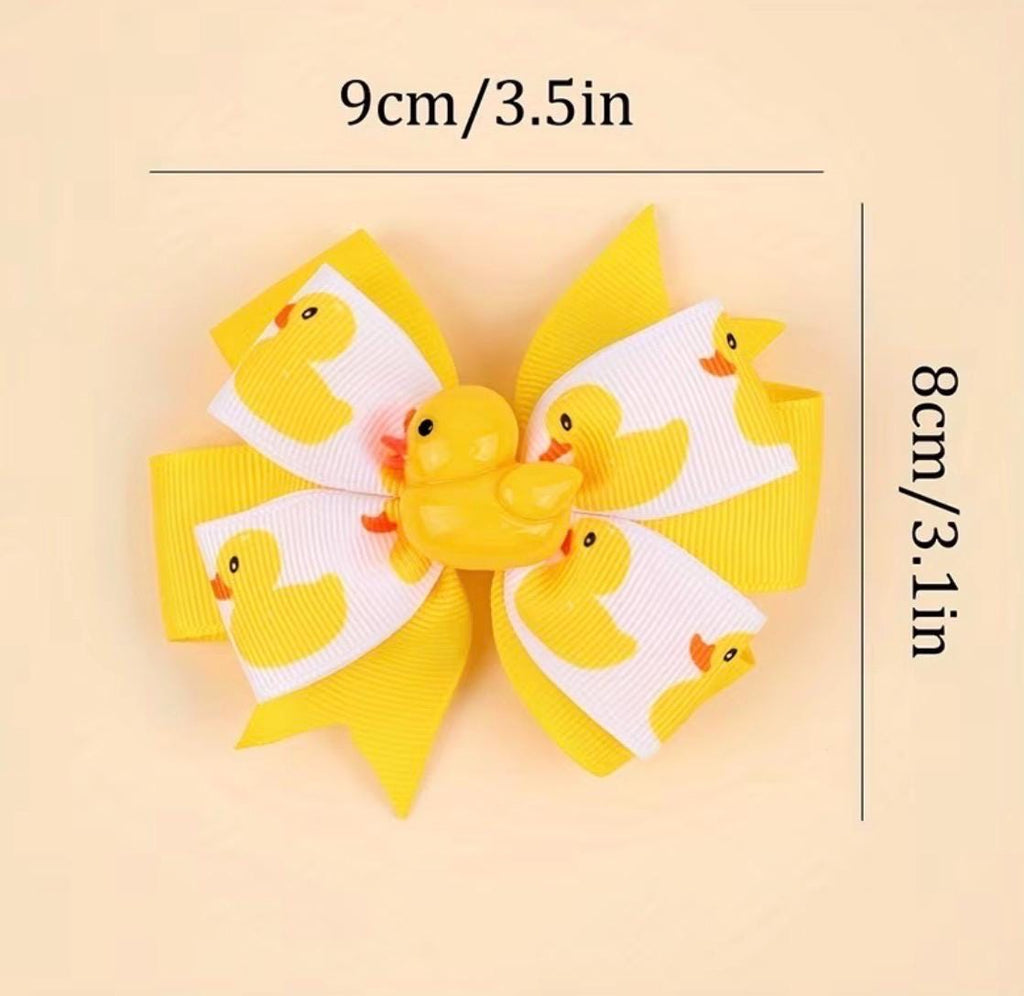 2pcs Yellow Cartoon Duck Hair Bow Clips, Grosgrain Ribbon Alligator Clips