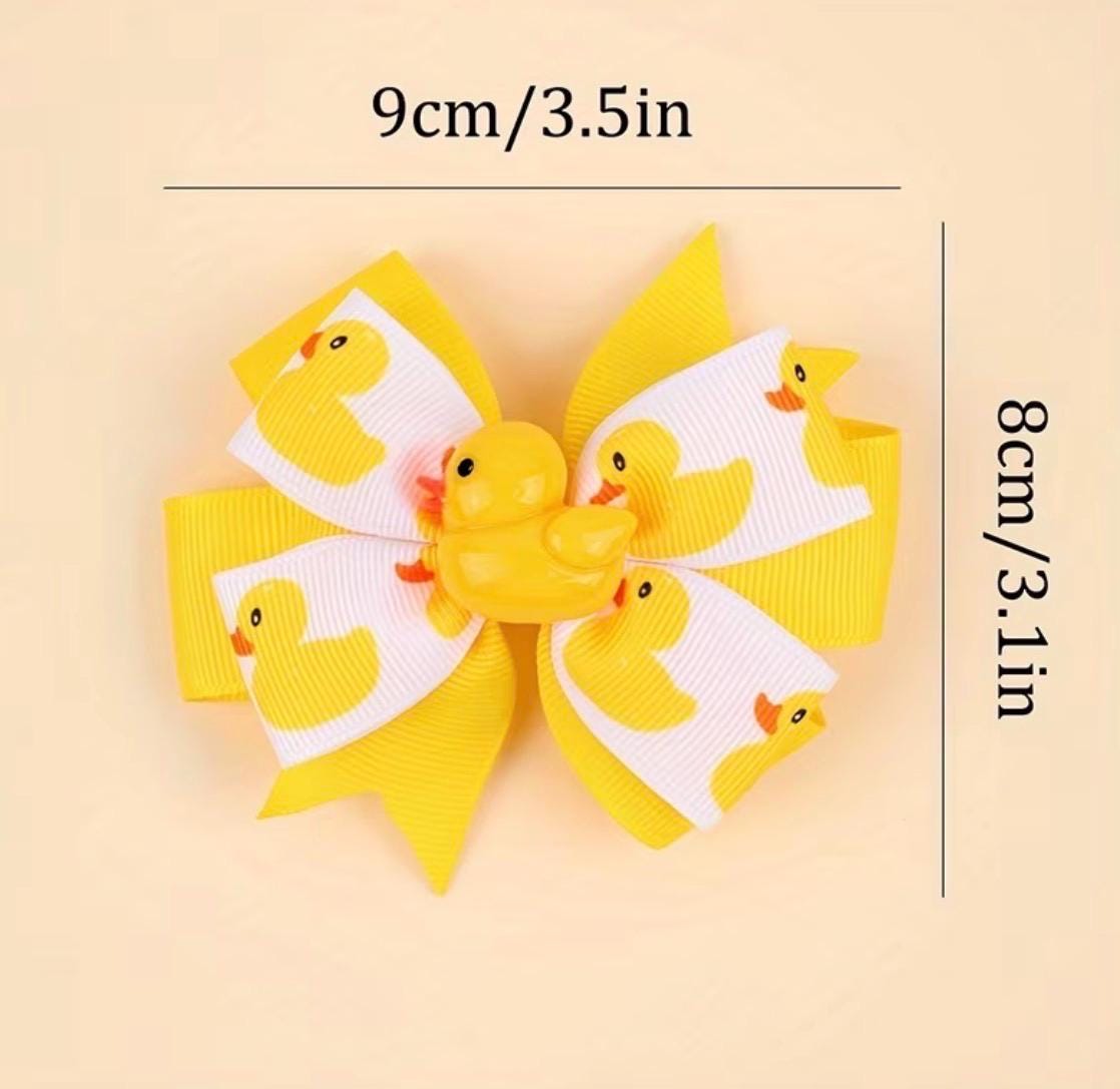 2pcs Yellow Cartoon Duck Hair Bow Clips, Grosgrain Ribbon Alligator Clips