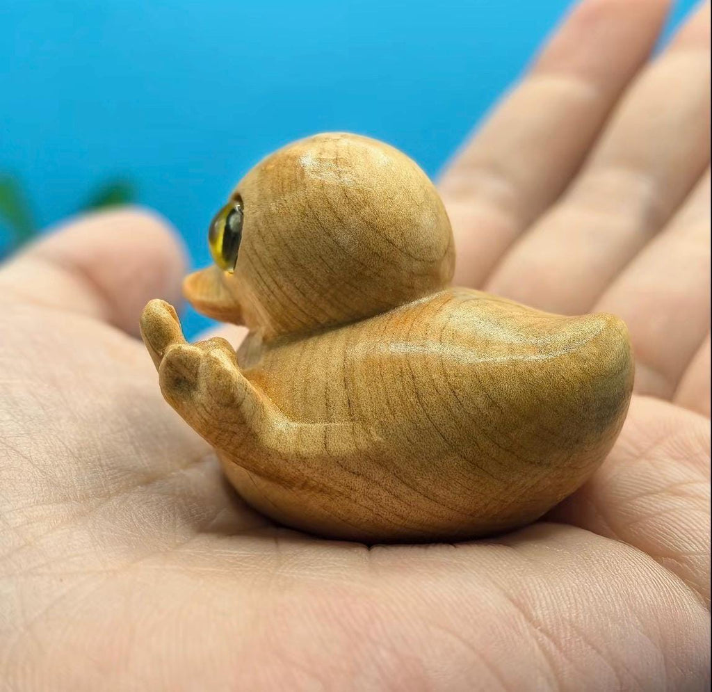 Wooden Middle Finger Duck Funny Desk Decor Handmade Duck Figurine Cute Rude Gift Office Shelf Decor
