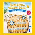 Yellow Duck Press-On Nails – Medium Almond Shape, Milky Blue Wavy Summer Manicure