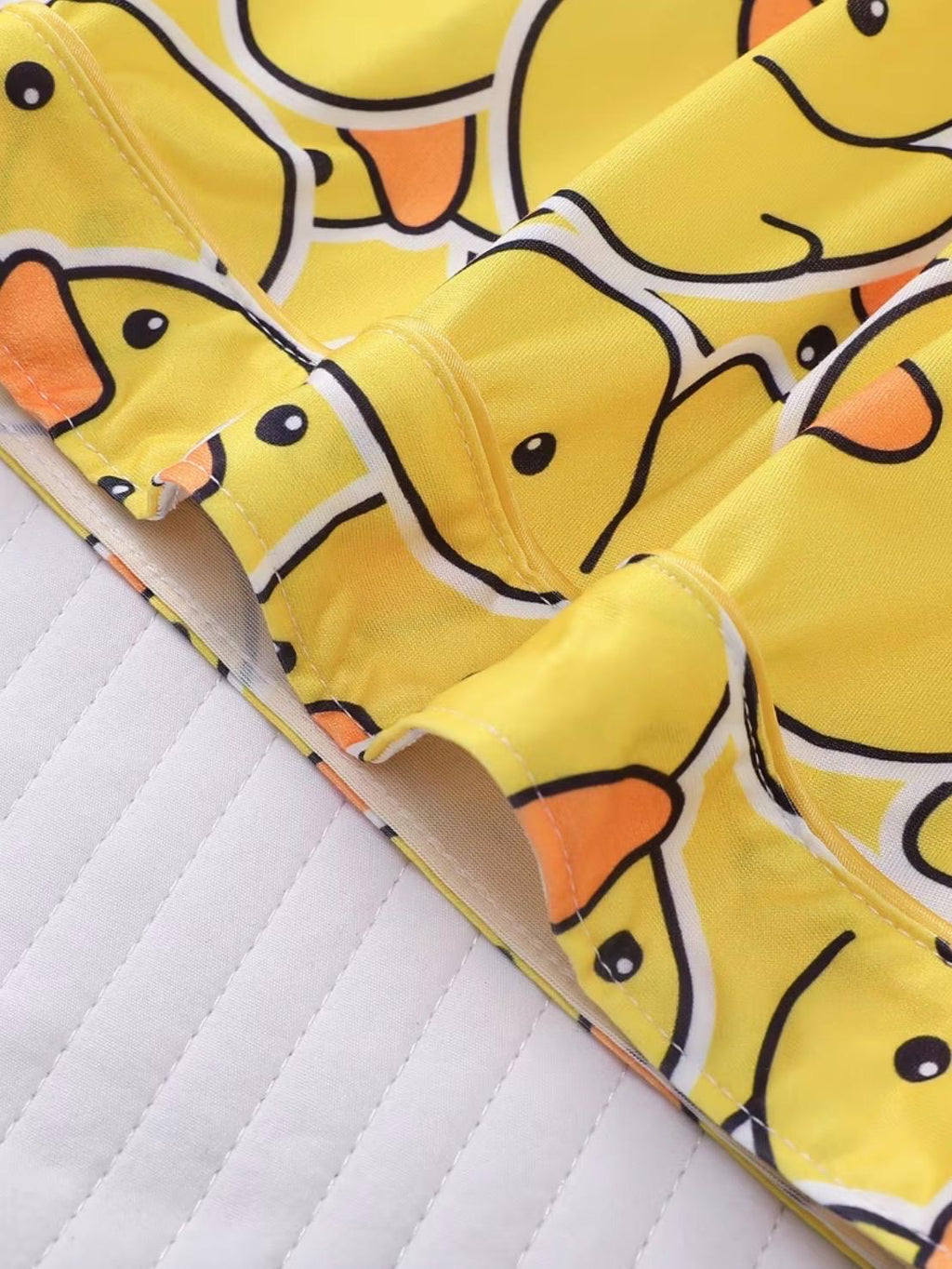 Yellow Duck Print Pajama Set, Women's Short Sleeve Button-Up Sleepwear