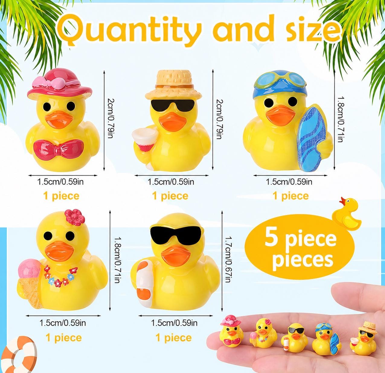 Mini Resin Beach Ducks Set, Summer Party Favors, Cruise Jeep Ducking Collectibles