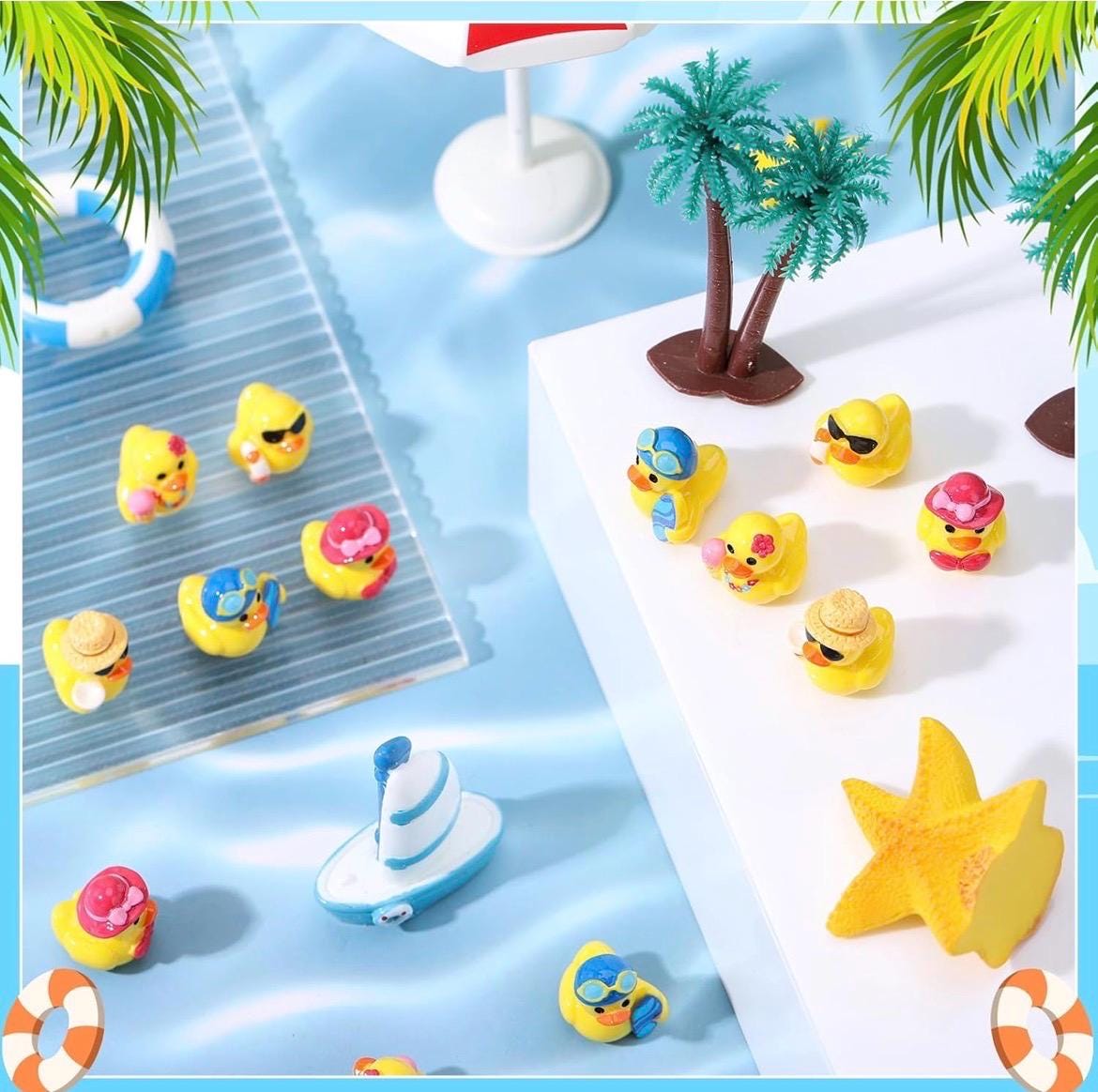 Mini Resin Beach Ducks Set, Summer Party Favors, Cruise Jeep Ducking Collectibles