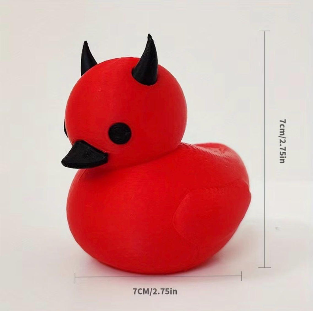 3D Printed - Red Devil Duck Figurine – 3D Printed Gothic Desk Decor, Dark Car Ornament
