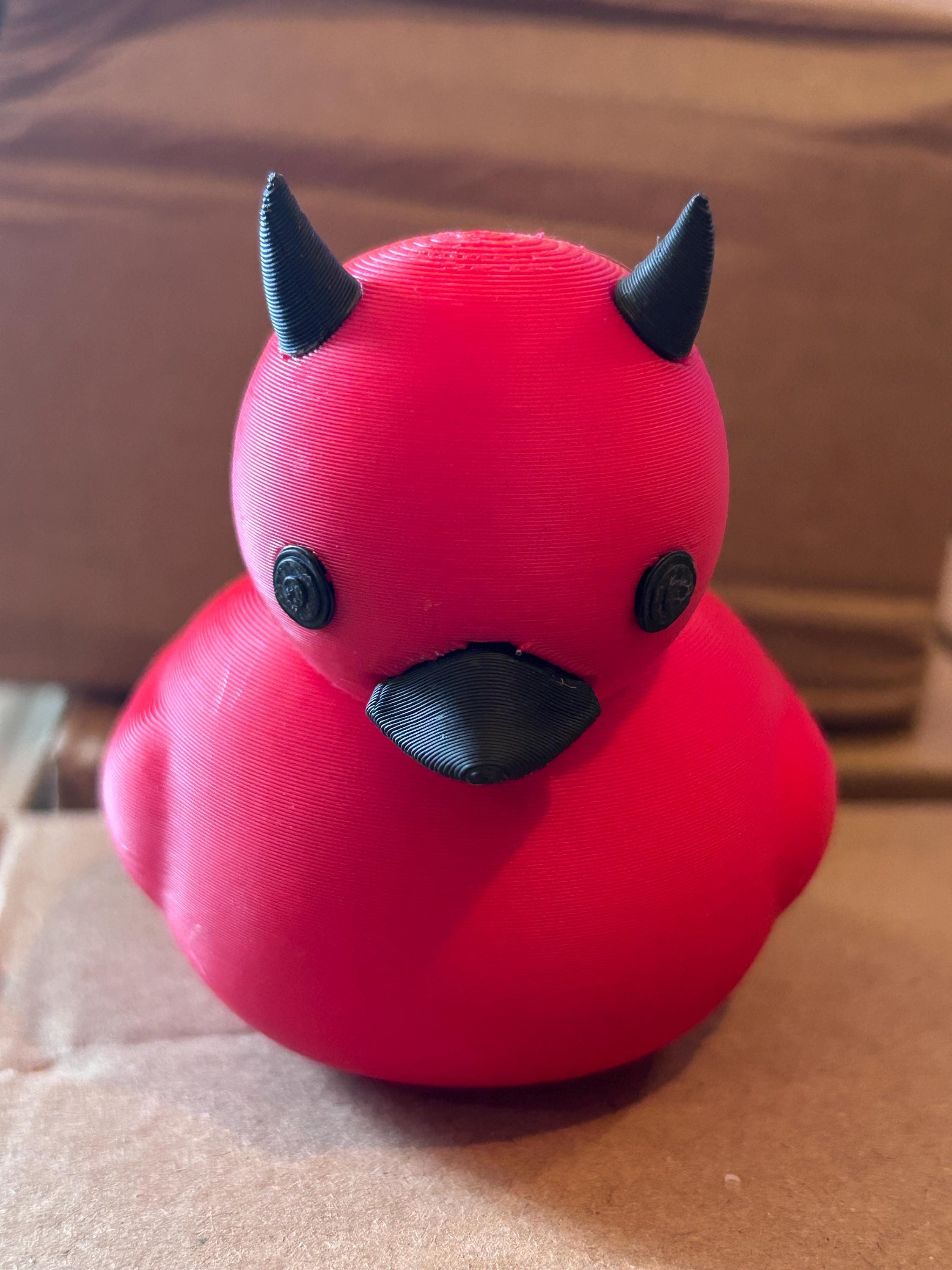 3D Printed - Red Devil Duck Figurine – 3D Printed Gothic Desk Decor, Dark Car Ornament