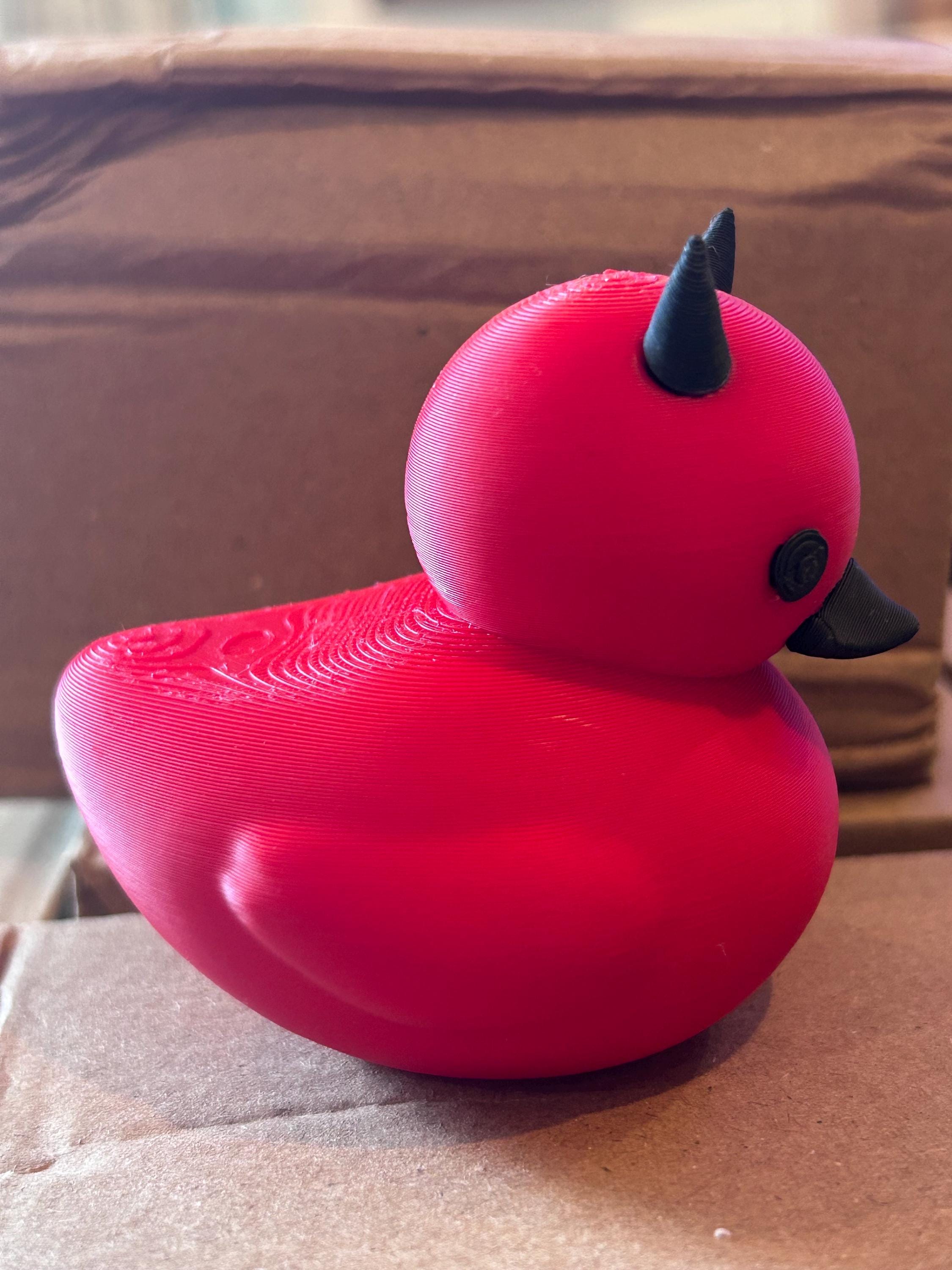 3D Printed - Red Devil Duck Figurine – 3D Printed Gothic Desk Decor, Dark Car Ornament