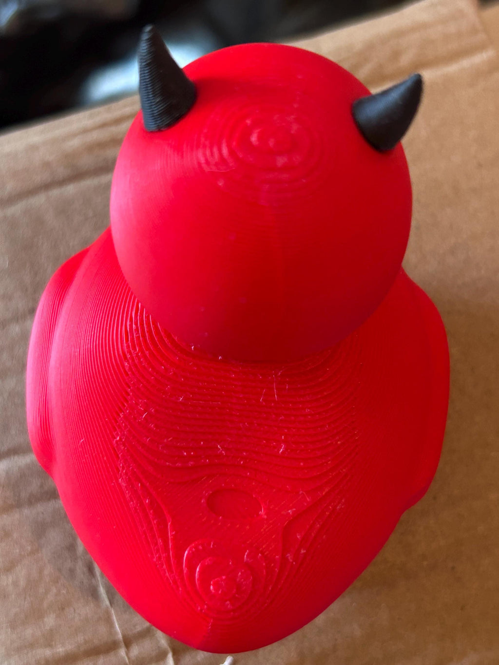 3D Printed - Red Devil Duck Figurine – 3D Printed Gothic Desk Decor, Dark Car Ornament