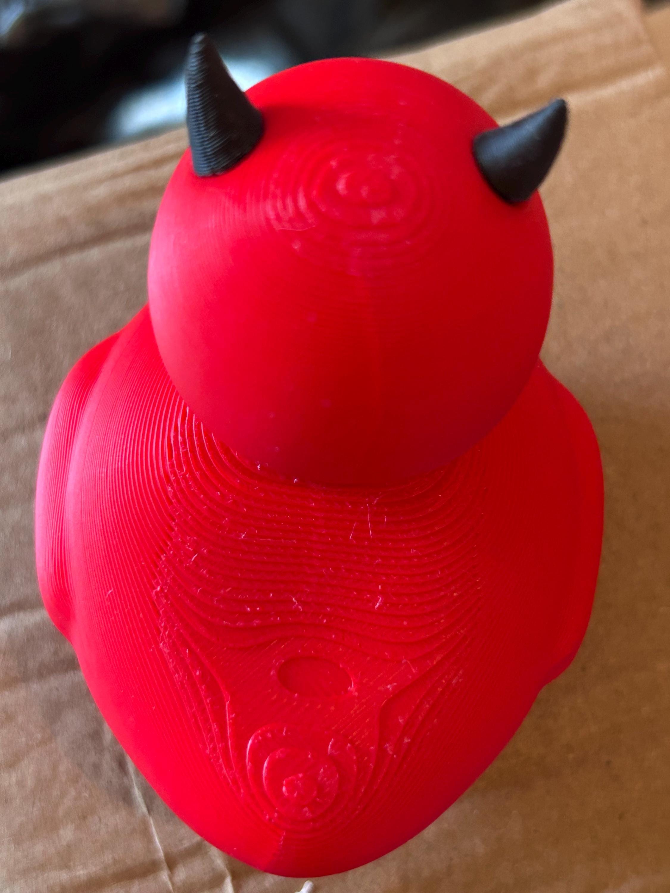 3D Printed - Red Devil Duck Figurine – 3D Printed Gothic Desk Decor, Dark Car Ornament