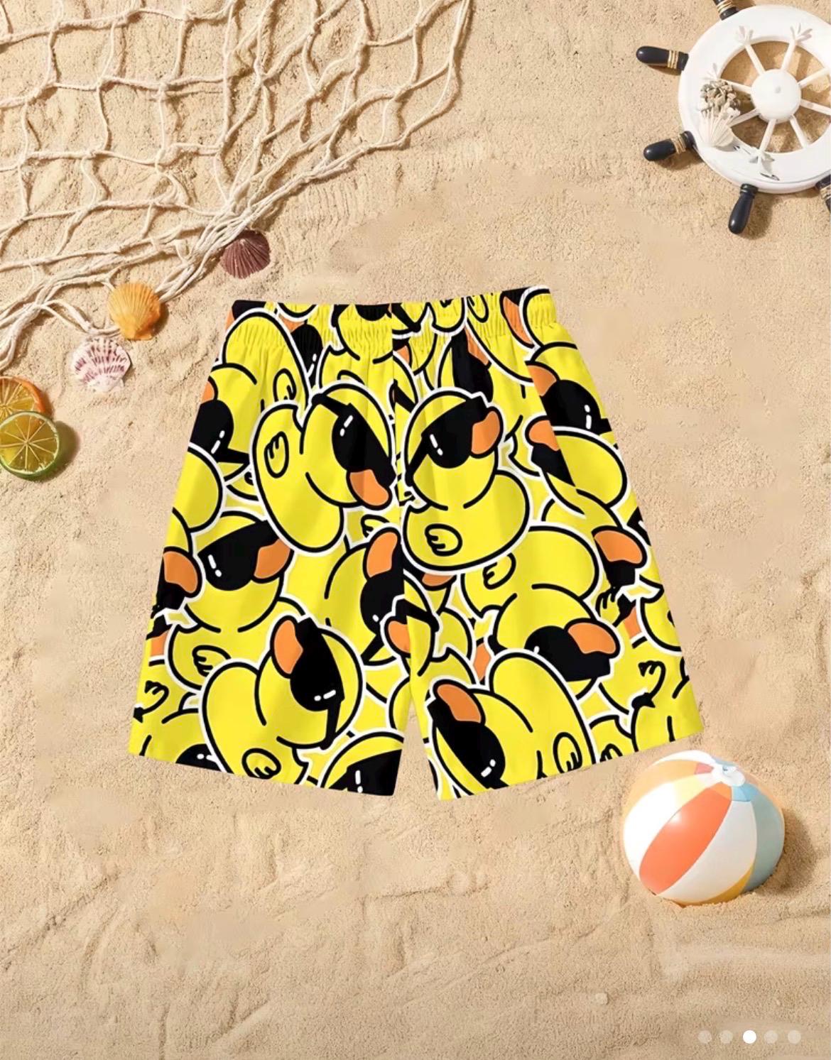 Boys Rubber Duck Sunglasses Swim Trunks, Quick Dry Beach Shorts (Ages 4-10)
