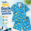 Boys Rubber Duck Summer Outfit Set, Beach Vacation Button-Up Shirt and Shorts