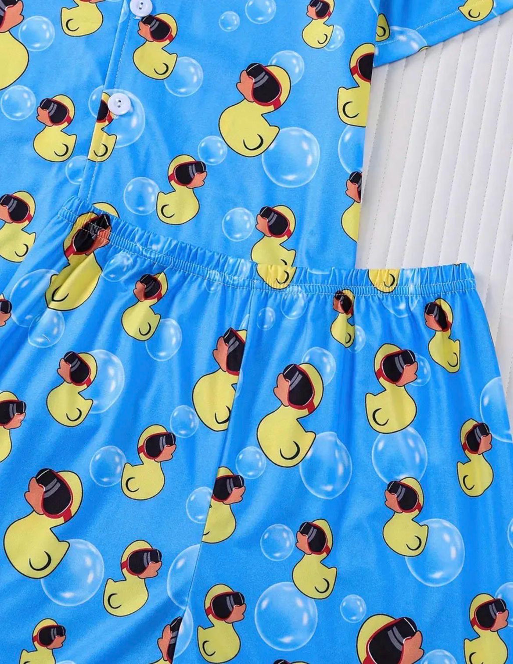 Boys Rubber Duck Summer Outfit Set, Beach Vacation Button-Up Shirt and Shorts