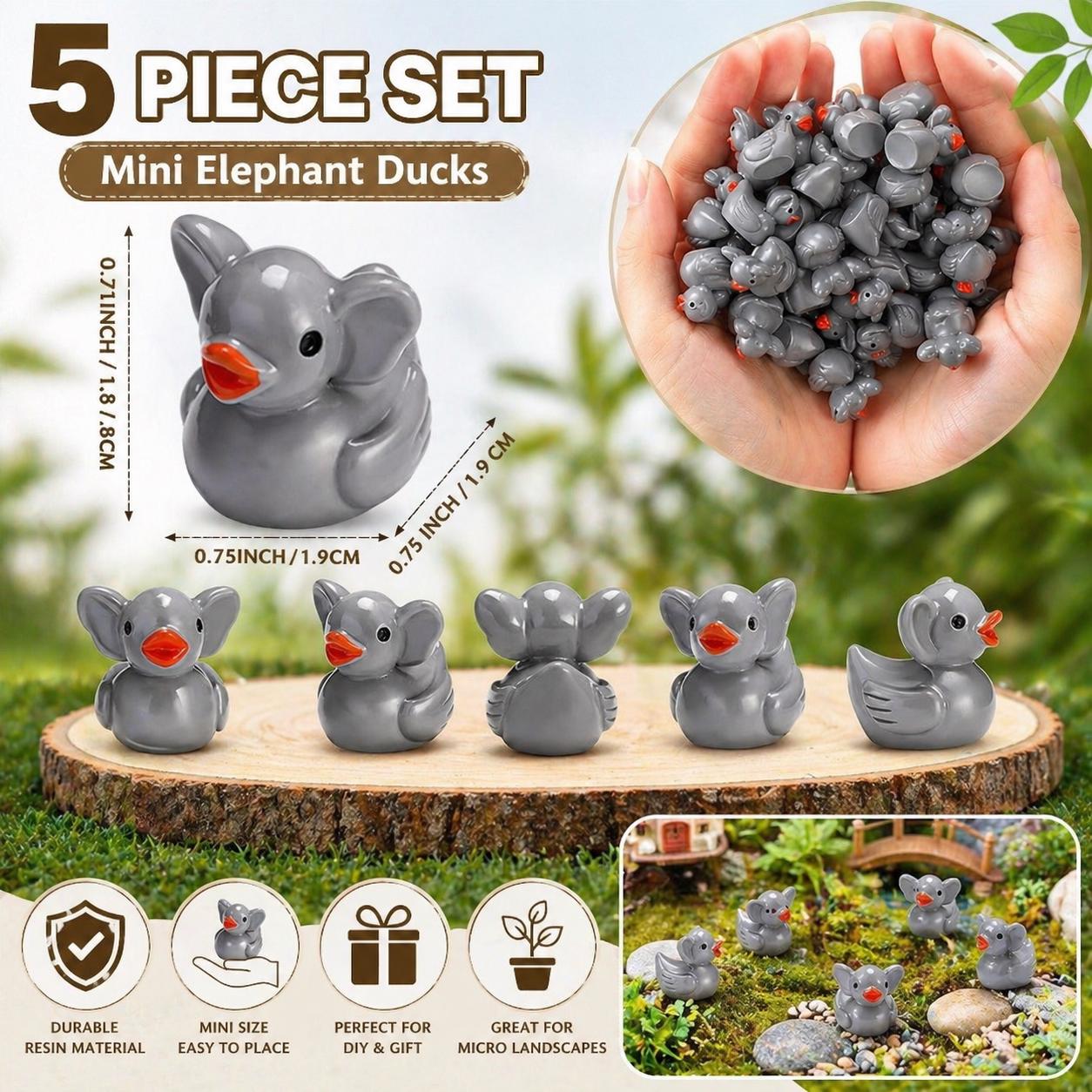 Mini Resin Ducks - Elephant Duck Set 5pc Tiny Resin Ducks Garden & Cake Decor