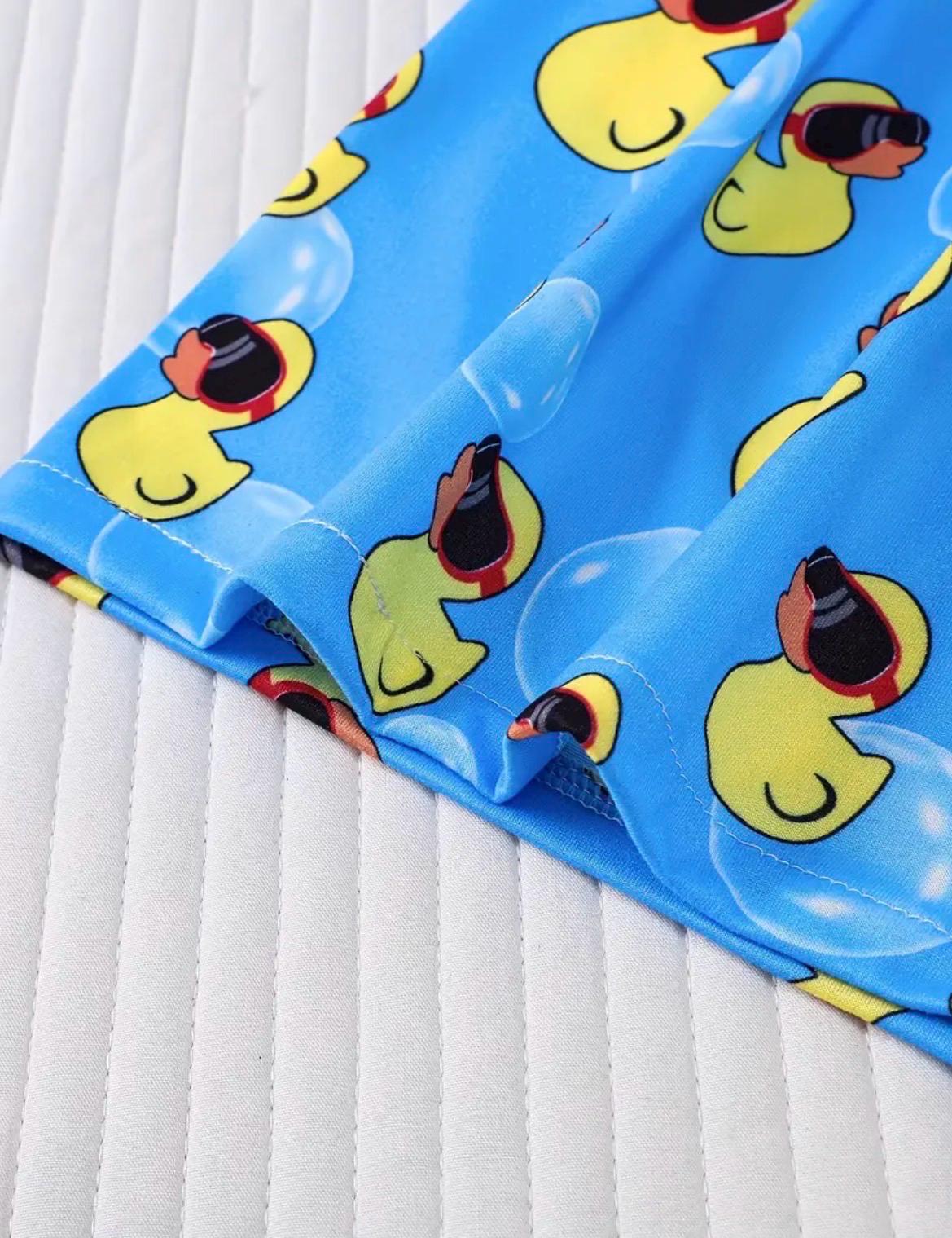 Boys Rubber Duck Summer Outfit Set, Beach Vacation Button-Up Shirt and Shorts