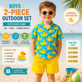Boys Rubber Duck Print 2-Piece Summer Set, Beach Vacation Outfit