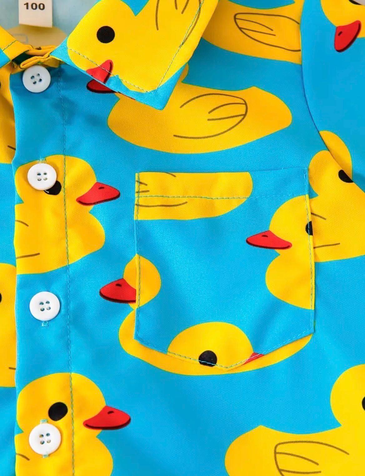 Boys Rubber Duck Print 2-Piece Summer Set, Beach Vacation Outfit