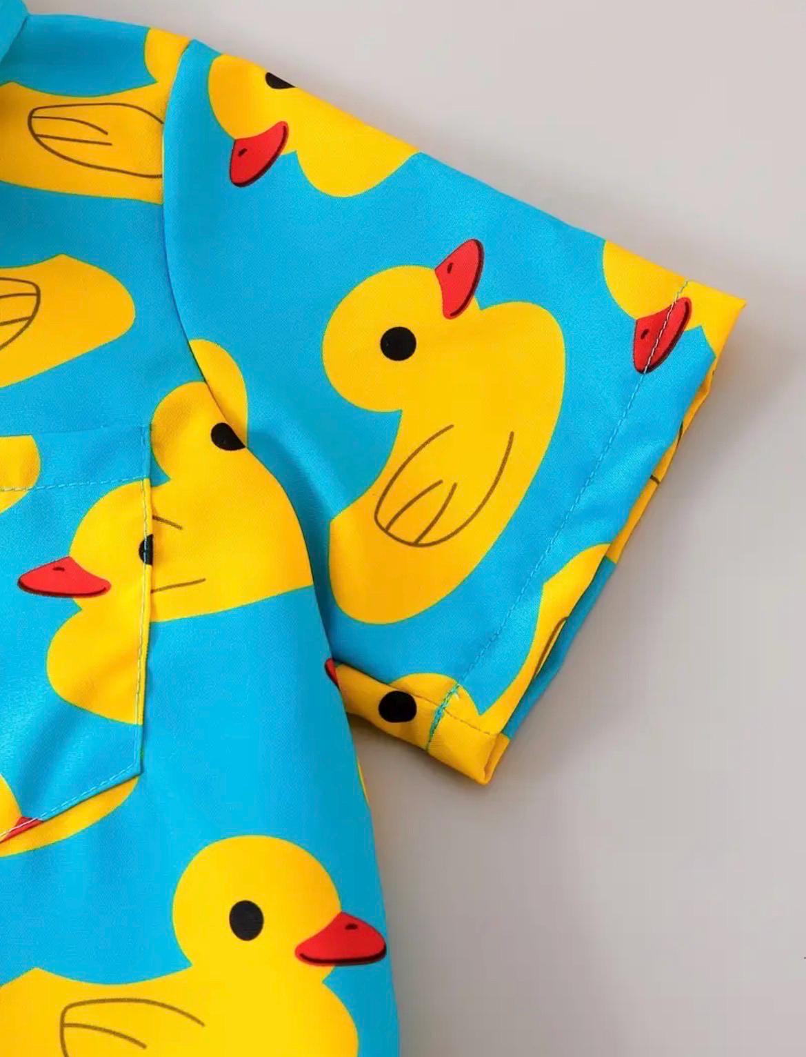 Boys Rubber Duck Print 2-Piece Summer Set, Beach Vacation Outfit
