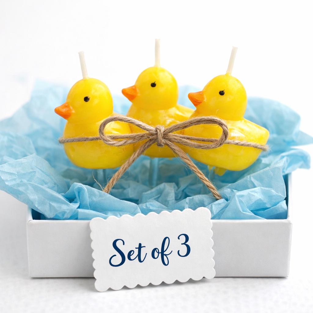 Set of 3 Yellow Rubber Duck Candles – Mini Duck Party Favors, Baby Shower Gift