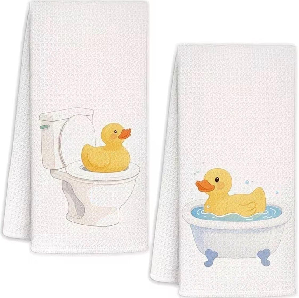 2-Piece Rubber Duck Kitchen Towels | Bathtub, Toilet Humor Decor