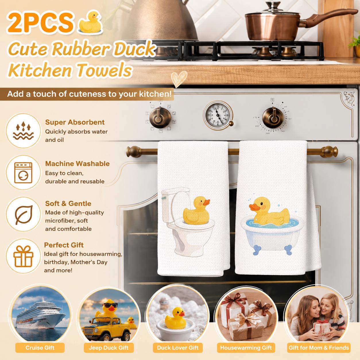 2-Piece Rubber Duck Kitchen Towels | Bathtub, Toilet Humor Decor