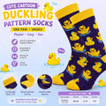 Unisex Rubber Duck Pattern Socks – Purple Yellow Cartoon Duckling Crew Socks
