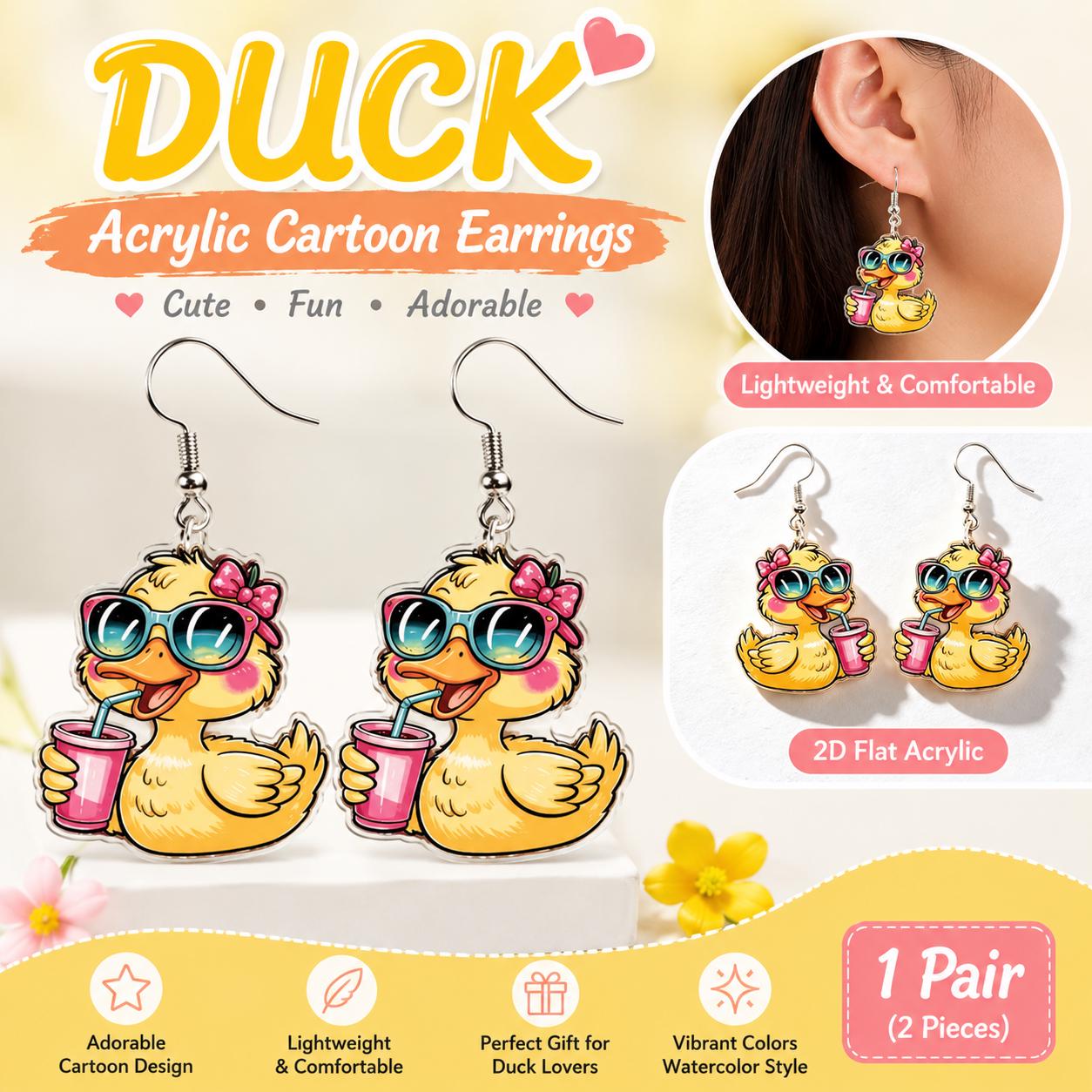 2D Flat Acrylic Duck Earrings – Cartoon Dangle Jewelry for Duck Lovers