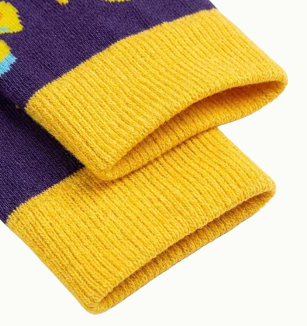 Unisex Rubber Duck Pattern Socks – Purple Yellow Cartoon Duckling Crew Socks