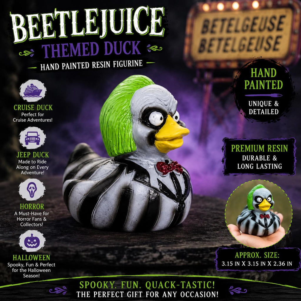 Large Resin -Beetlejuice Themed Duck, Hand Painted Resin Figurine, Horror Halloween Collectible