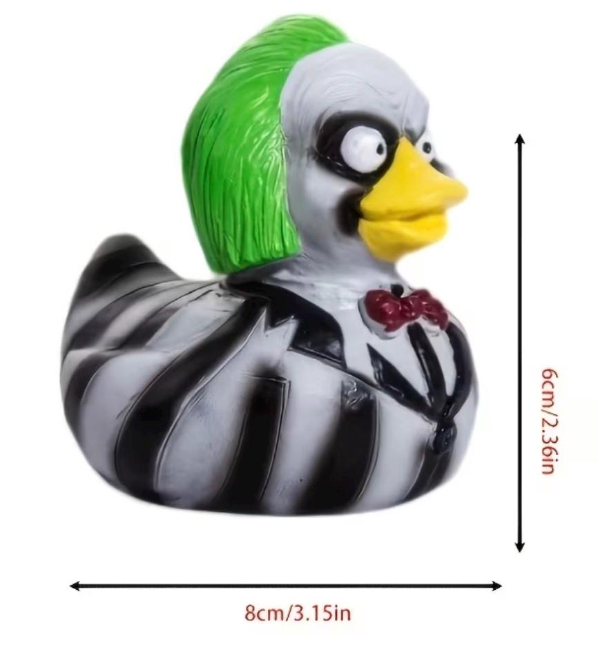 Large Resin -Beetlejuice Themed Duck, Hand Painted Resin Figurine, Horror Halloween Collectible