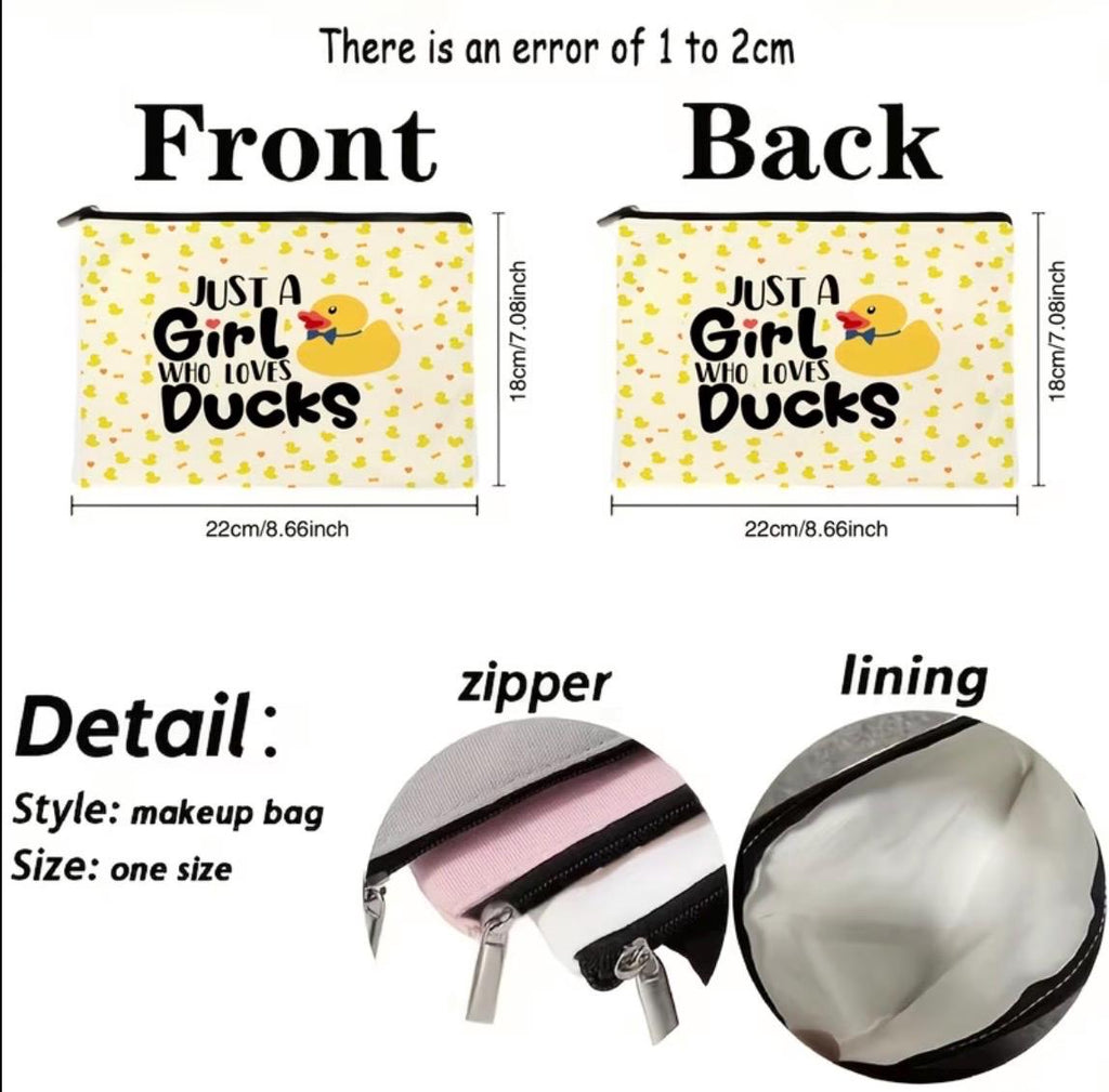 Just A Girl Who Loves Ducks – Makeup Bag – Rubber Duck Cosmetic Pouch, Travel Organizer