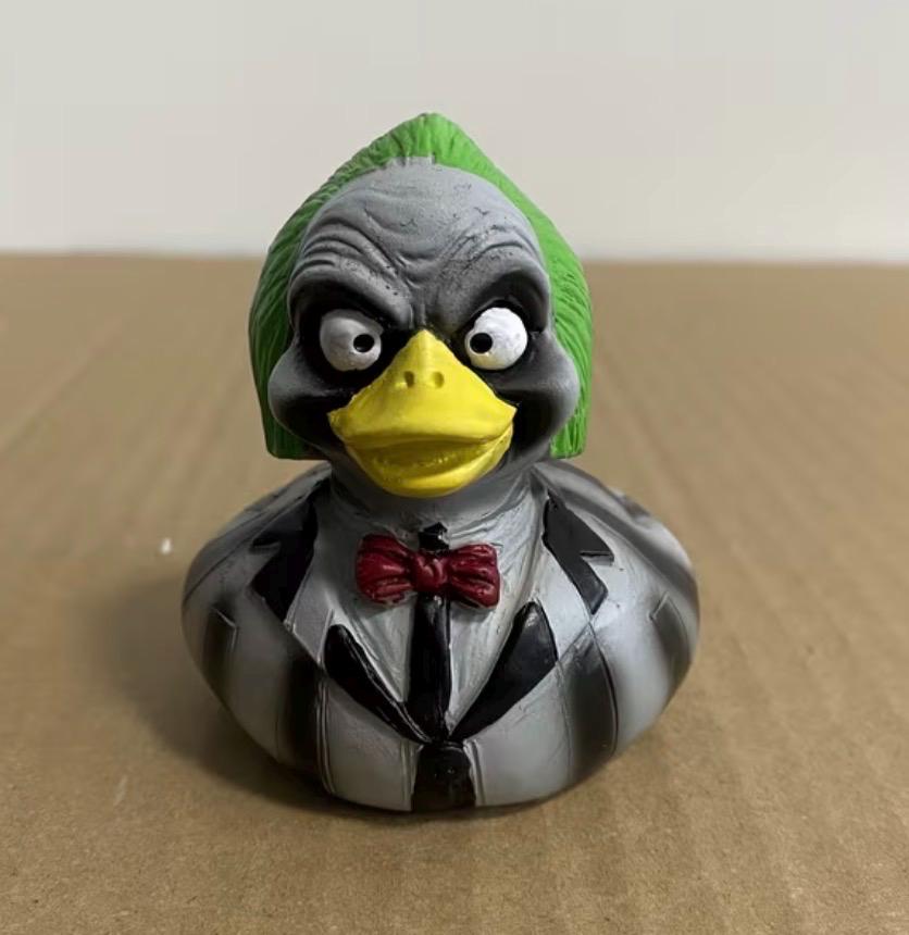 Large Resin -Beetlejuice Themed Duck, Hand Painted Resin Figurine, Horror Halloween Collectible