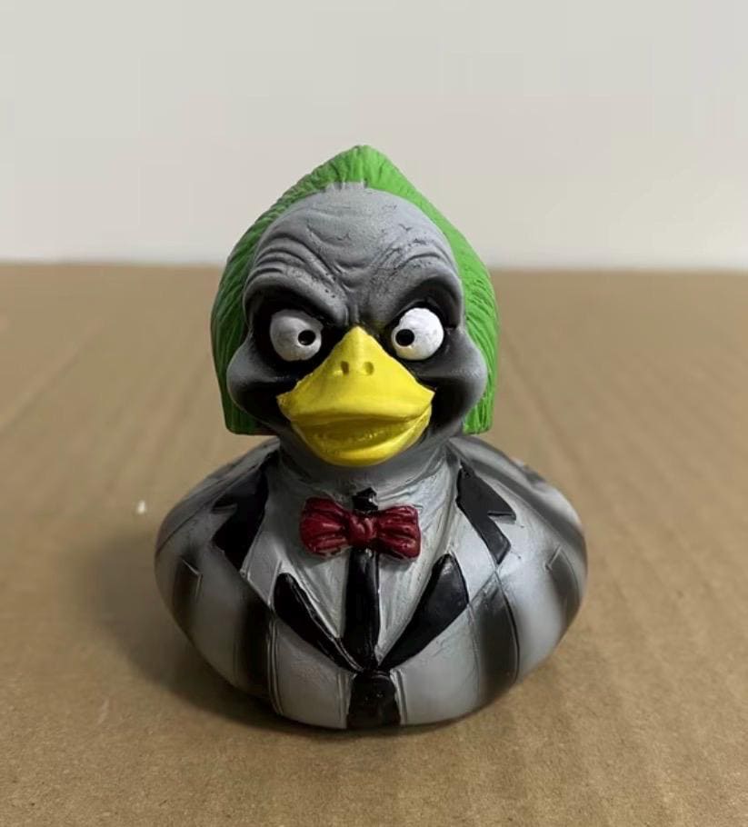Large Resin -Beetlejuice Themed Duck, Hand Painted Resin Figurine, Horror Halloween Collectible