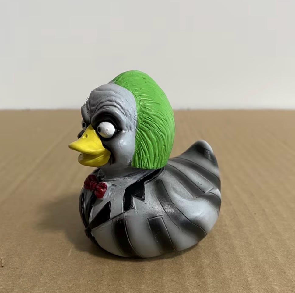 Large Resin -Beetlejuice Themed Duck, Hand Painted Resin Figurine, Horror Halloween Collectible