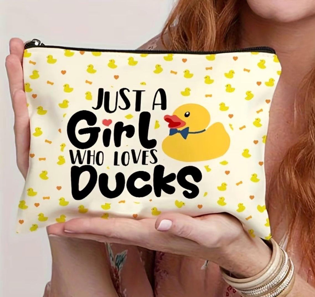 Just A Girl Who Loves Ducks – Makeup Bag – Rubber Duck Cosmetic Pouch, Travel Organizer