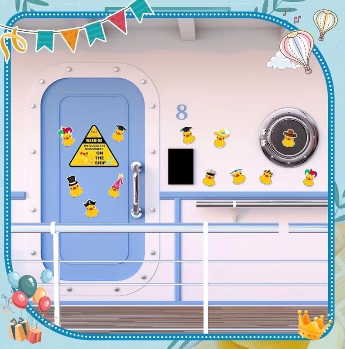 13PCS Cruise Duck Set, Themed Rubber Duck Stickers for Cabin Door, Reusable Waterproof Magnets