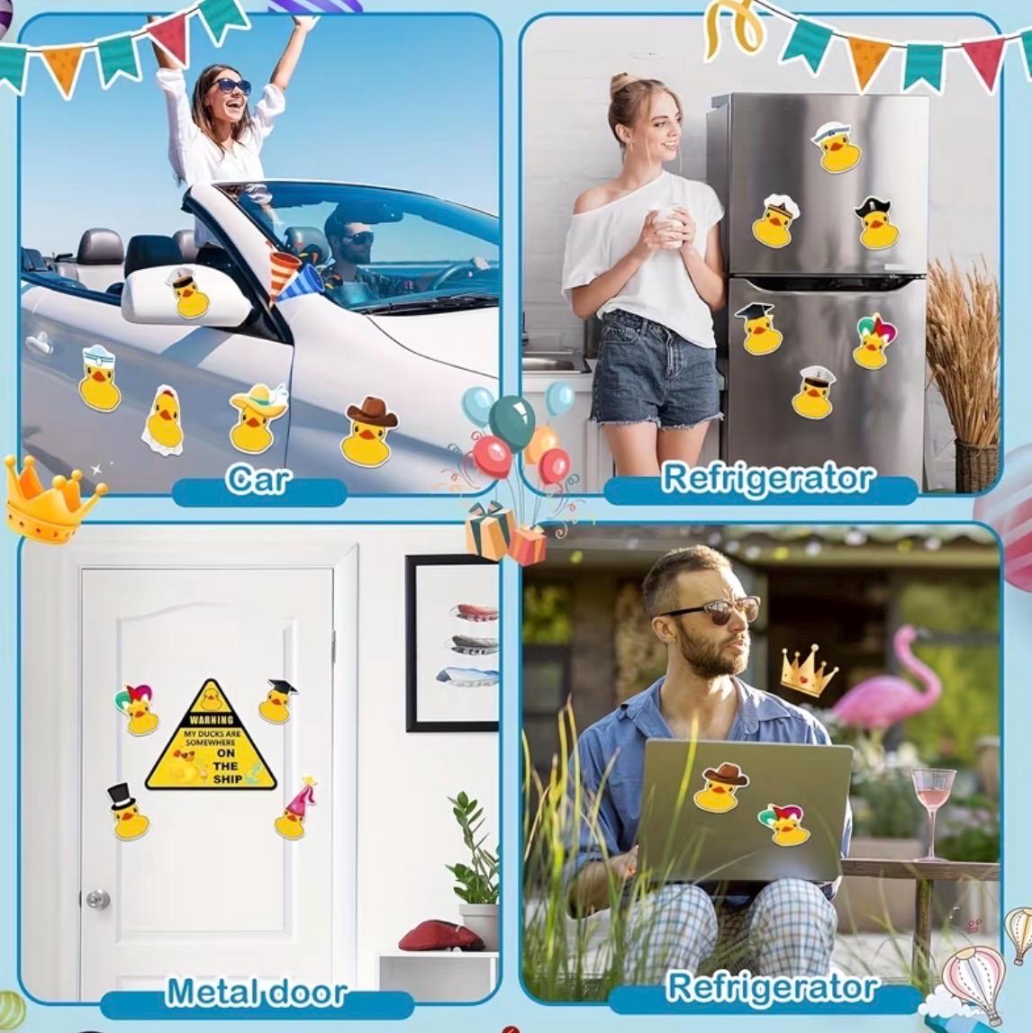 13PCS Cruise Duck Set, Themed Rubber Duck Stickers for Cabin Door, Reusable Waterproof Magnets