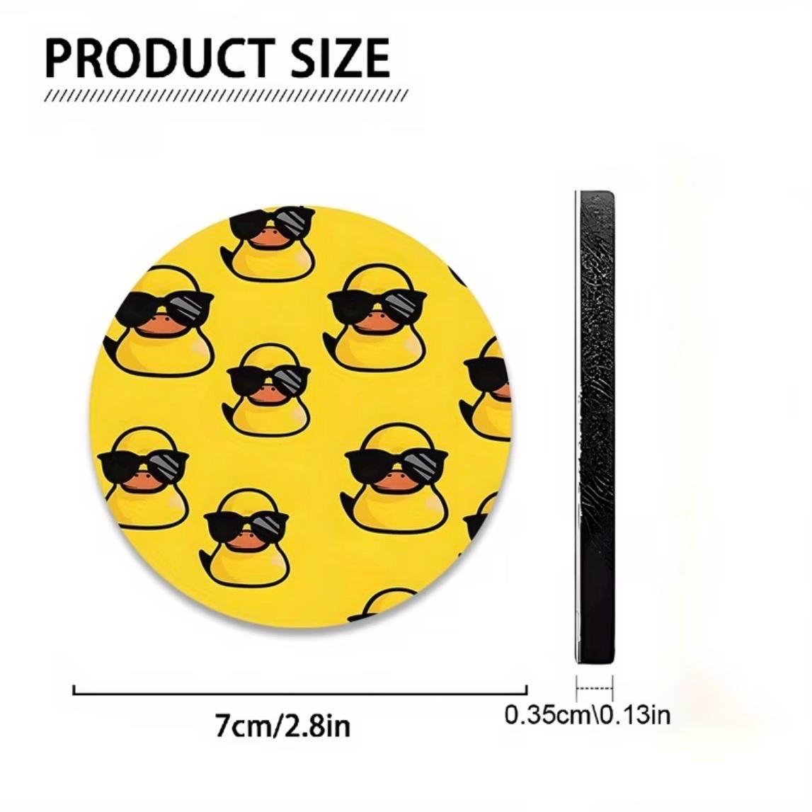 Set of 2 Yellow Duck Car Coasters, Sunglasses Duck Cup Holder Inserts, Absorbent Accessories