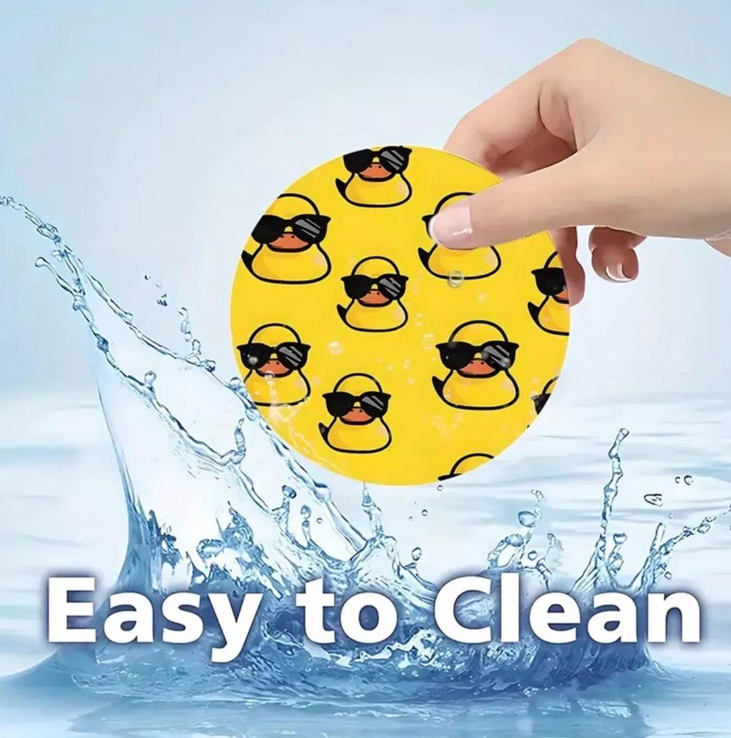 Set of 2 Yellow Duck Car Coasters, Sunglasses Duck Cup Holder Inserts, Absorbent Accessories
