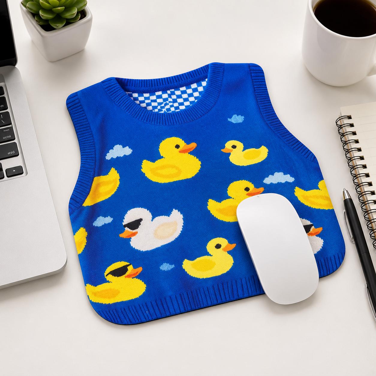 Duck Sweater Mouse Pad, Blue Rubber Duck Desk Accessory, Non-Slip Base