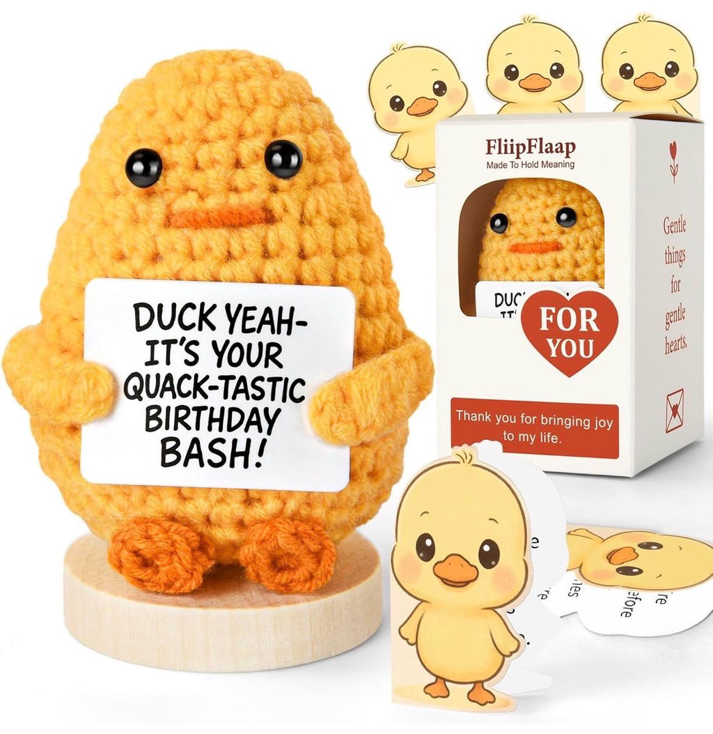 Handmade Crochet Duck, Sassy Affirmation Cards, Desk Decor Gift
