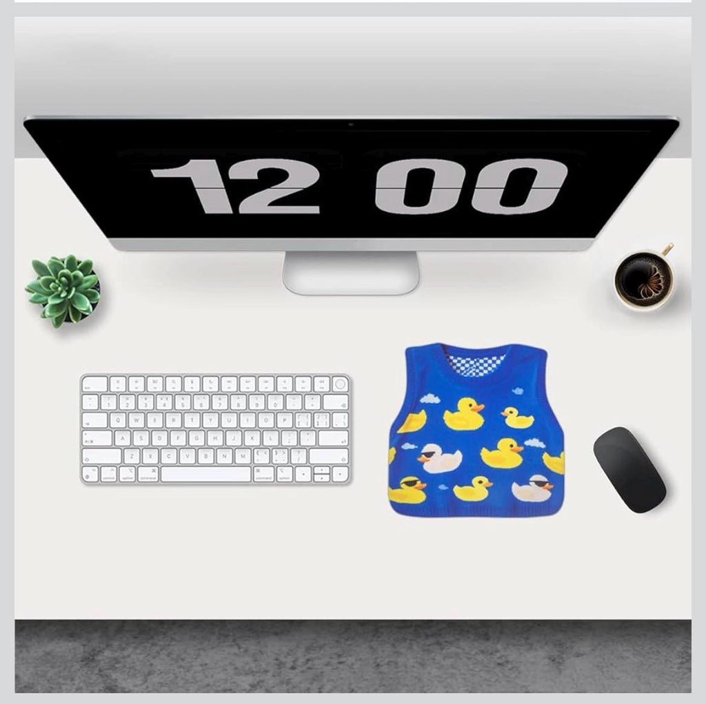 Duck Sweater Mouse Pad, Blue Rubber Duck Desk Accessory, Non-Slip Base