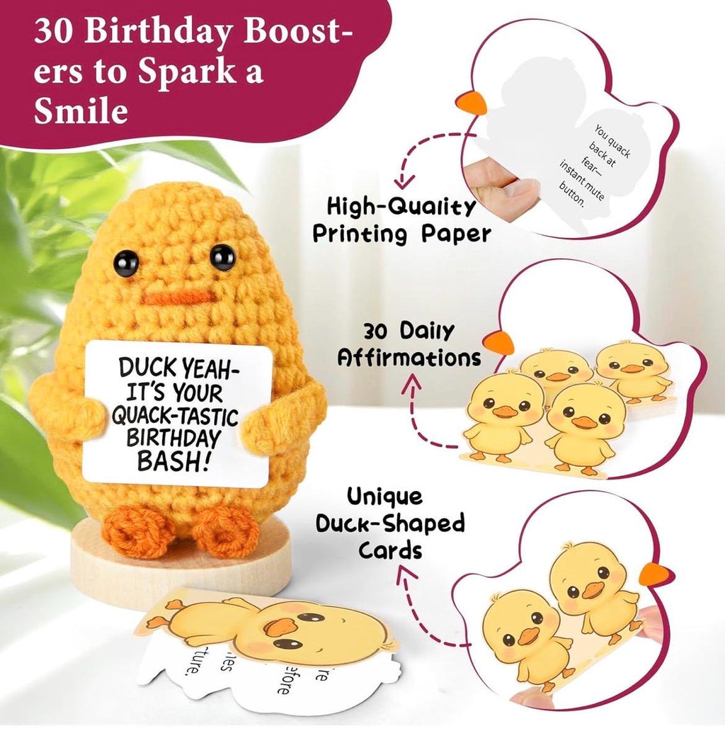 Handmade Crochet Duck, Sassy Affirmation Cards, Desk Decor Gift
