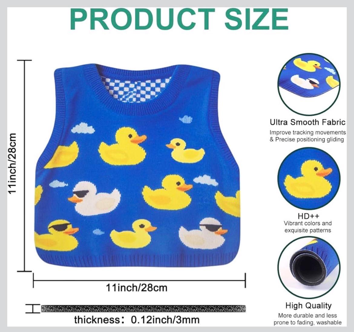 Duck Sweater Mouse Pad, Blue Rubber Duck Desk Accessory, Non-Slip Base